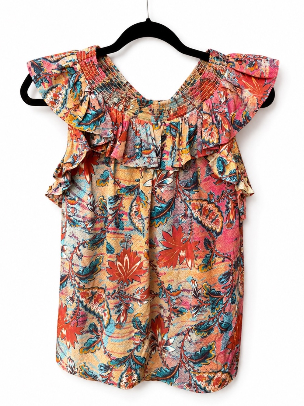 ULLA Johnson Tulip Top Coral Bloom Silk Shirt Ruffle boho chic glam - Picture 2 of 5